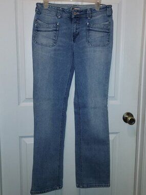 Vintage Y2K Faded Glory Mid-Rise Patch Criss Cross Pocket Stretch Jeans Missy 8